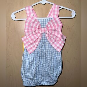 Babeeni Pink and Blue Gingham Baby one piece with Bow in front New with tags